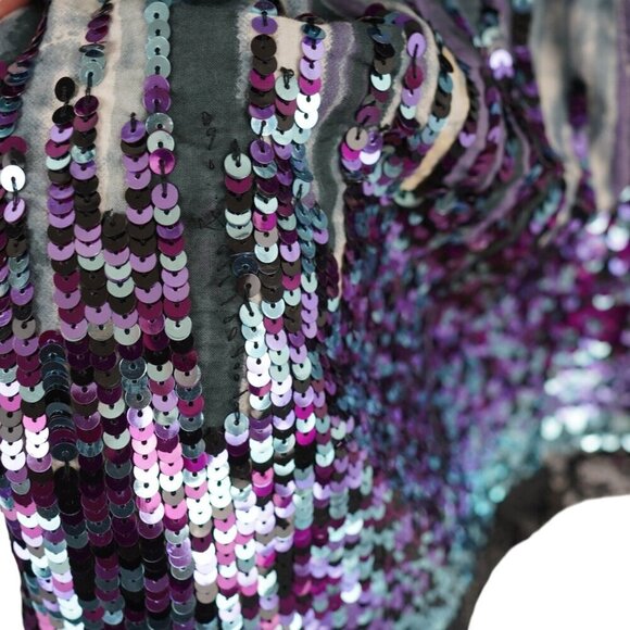 Kas New York Womens Boho Sequin Embellished Short Sleeve Dress S Multicolor - Picture 6 of 9